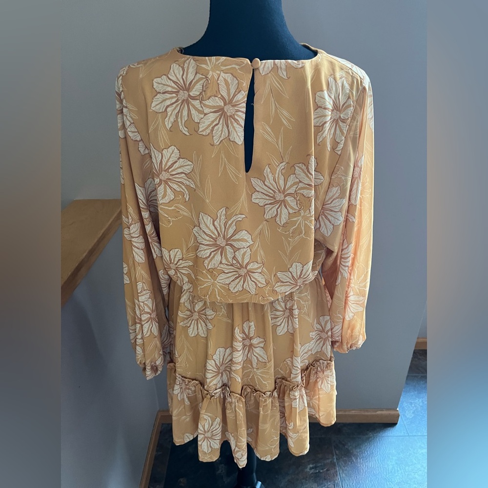 Flying Tomato Mustard Yellow Floral Long-Sleeve Tiered Dress - Picture 3 of 8
